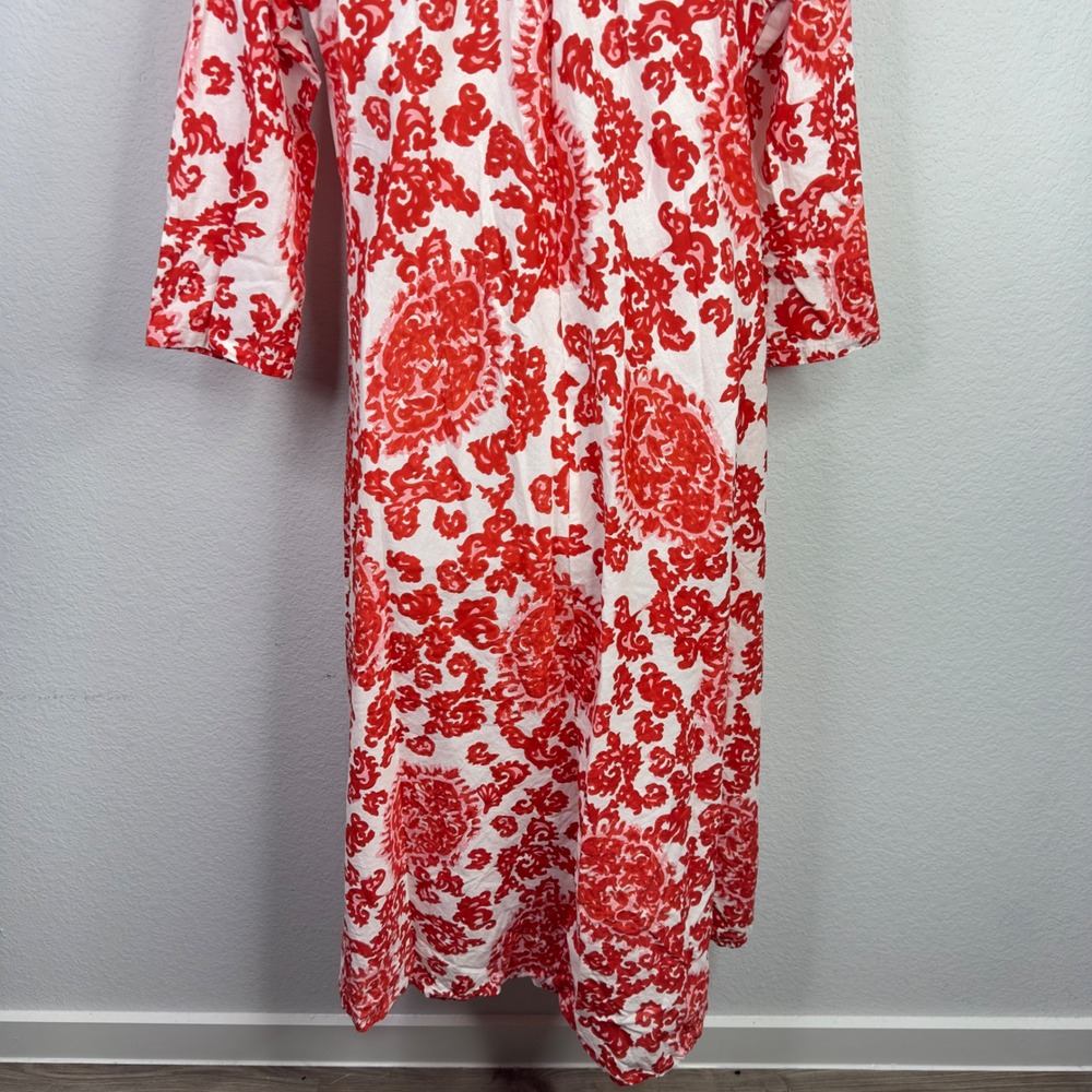 Dolma Dress Womens M Red White Damask Casual Maxi Boho Coastal Festival Vacation - Picture 10 of 13